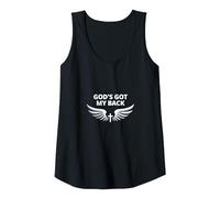 God's Got My Back: Faithful Angelic Wings Cross Tank Top, Women, Black, M