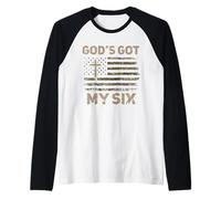 God's Got My Six Christian Military Veteran Dad Vet Men Raglan Baseball Tee