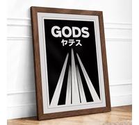 GODS in Motion Typography Framed Wall Art Print A2 (59.4×42cm) Walnut, Wall Decor for Living Room, Bedroom, Office & Home, Ready to Hang, Art Gift