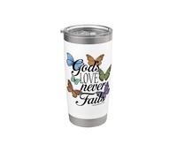 Gods Love Never Fails Bible Verse Butterfly Prayer Scripture Stainless Steel Insulated Tumbler