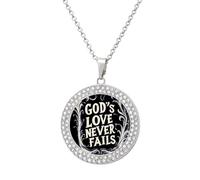 God's Love Never Fails Women's Necklace Round Pendant Circle Charm Necklaces Fashion Jewelry