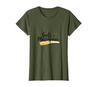Gods Masterpiece Child of God Inspirational Faith Quote T-Shirt, Women, Olive, XS