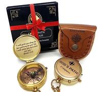 God's Path Compass - Baptism | Communion & Confirmation Gift for Teenage Boys | Christening, Catholic, Religious Graduation Gifts for Men - Greeting Card Included (God's Path - Leather Case)