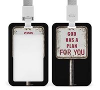 Gods Plan Sign Fashion ID Badge Holder Sliding Vertical Name Tag Card Protector with Lanyard