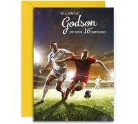 Godson 16th Football Birthday Card - Medium Sized Card (A5 Size -148mm x 210mm) with Yellow Envelope