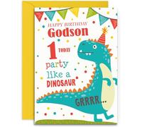 Godson 1st Dinosaur Birthday Card - Medium Sized Card (A5 Size -148mm x 210mm) with Envelope