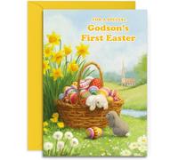 Godson 1st Easter Card - Hoppy Easter - Medium Sized Card (A5 Size -148mm x 210mm) with Envelope