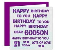 Godson 21st Happy Birthday Card - Happy Birthday To You Dear Godson - Perfect Purple Design - 21 Today