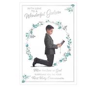 Godson First Holy Communion Card with Floral Design, 13 x 19 cm