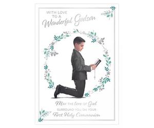 Godson First Holy Communion Card with Floral Design, 13 x 19 cm