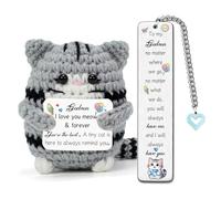Godson Gifts Handmade Cute Cat Crochet Bookmark 2PC Set Birthday Christmas Graduation Inspirational Gifts from Godmother Godfather Men Teens New Job Positive I Love You Meow & Forever Present Idea