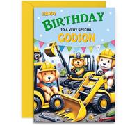 Godson Kids Birthday Card - Doggy Digger Crane Design for Boy - A5 Size Card with Yellow Envelope