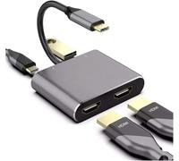 GODT GAME 4K USB C to Dual HDMI Adapter Hub 60Hz, 4in1 - includes USB 3.0 and PD Input Charger Port, compatible with Thunderbolt 3, Mac, Windows, Multi-Screen Display Splitter for Type C
