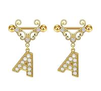 Godtemrow 2Pcs Gold Nipple Rings Name Letter Dangle for Women 14GA 316L Surgical Steel Cubic Zirconia Hypoallergenic Nipple Piercing Jewelry, 1.6 mm, Metal, cubic-zirconia
