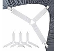 GodtKowty 8-Pack Adjustable Sheet Clips, Holder Corner Straps - White, Elastic Nylon Bedding Straps with Metal Clips, for Mattress Covers, Bed Sheets, Sofa Cushions