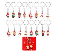 GodtKowty Festive 3D Christmas Keyrings Set - 16-Piece Cartoon Keychain Collection Featuring Santa, Reindeer, Snowman, and Christmas Tree - Holiday Party Favors and Stocking Fillers for Kids