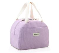 GODWOODS Corduroy Lunch Bag with Cotton Webbing Handles - 6.65L Thermal Insulated Food Tote, Leakproof Reusable Meal Prep Container for Office, Picnics & Travel (25x14x19cm) (Purple)