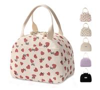 GODWOODS Corduroy Lunch Bag with Cotton Webbing Handles - 6.65L Thermal Insulated Food Tote, Leakproof Reusable Meal Prep Container for Office, Picnics & Travel (25x14x19cm) (Love)