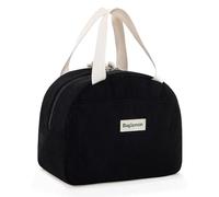 GODWOODS Corduroy Lunch Bag with Cotton Webbing Handles - 6.65L Thermal Insulated Food Tote, Leakproof Reusable Meal Prep Container for Office, Picnics & Travel (25x14x19cm) (Black)