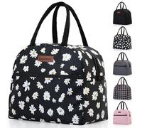 GODWOODS Corduroy Lunch Bag with Cotton Webbing Handles - 8.67L Thermal Insulated Food Tote, Leakproof Reusable Meal Prep Container for Office, Picnics & Travel (25x14x19cm) (C-Blackdaisy)