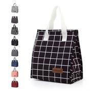 GODWOODS Insulated Lunch Bag for Women Men Large Lunch Box Container Reusable Leakproof Tote for Office, Work, Beach or Travel (Black Grid)