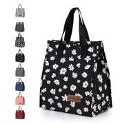 GODWOODS Insulated Lunch Bag for Women Men Large Lunch Box Container Reusable Leakproof Tote for Office, Work, Beach or Travel (Black Daisy)