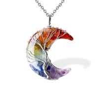 Godyce 7 Chakra Necklace Tree of Life Necklace Moon Pendant Healing Crystal Necklaces for Women Natural Resin Reiki Spiritual Quartz Gemstone Hippie Boho Jewelry, Sterling Silver, crystal