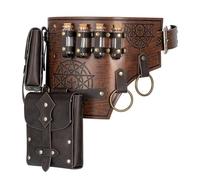 GoDyna 3PCs Medieval Alchemy Faux Leather Belt Bag Set 19.9×45.5 cm - Fantasy Wizard Waist Pouch with Cork Potion Vials, Adjustable Renaissance Cosplay Belt Pack for LARP, Ren Faire, Halloween (Brown)