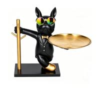 GoDyna French Bulldog Sculpture Dog Statue with Decorative Storage Tray & Metal Key Holder Rack, Resin Butler Figurine Entryway Organizer for Keys, Coins, Watches & Snacks, Home Decor Valet Tray
