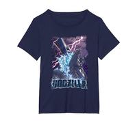 Godzilla Attack Ship Storm Purple Lightning T-Shirt, Women's Plus, Navy Blue, 4X