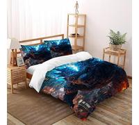 Godzilla City Bedding Set 3D Design Animal Themes Wildlife Duvet Cover Set Chic Breathable Comforter Cover Suitable for Family, Couple, Children with Pillow Double（200x200cm）
