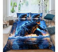 Godzilla City Bedding Set 3D Digital Printing Animal Theme Wildlife Duvet Cover Set Pillowcase Microfiber Quilt Cover Suitable for Family,couple,children King（220x240cm）