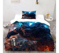 Godzilla City Bedding Set Theme Bedspread Animal Themes Wildlife Duvet Cover Set Chic Breathable Quilt Cover for Boys&Girls with Pillowcase Single（135x200cm）