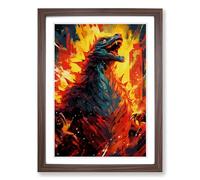Godzilla Expressionism Framed Wall Art Print, Ready to Hang Picture for Living Room Bedroom Home Office, Walnut A2 (48 x 66 cm)