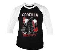 Godzilla Officially Licensed Atomic Breath 3/4 Sleeve T-Shirt (White-Black), XX-Large