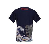 Godzilla T-Shirt Thirty-six Views of Mt. Fuji Hokusai White, Navy Blue, M