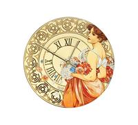 Goebel Alphonse Mucha Summer 1900 Wall Clock, Porcelain Clock with Real Gold Plating, Silent Movement Made in Germany, Roman Numerals, Diameter 31 cm