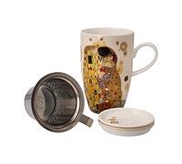 Goebel Tea Cup with Lid and Strainer to Collect Gustav Klimt The Kiss, 11.5 x 8 x 14 cm, 0.45 L, 67-072-02-1