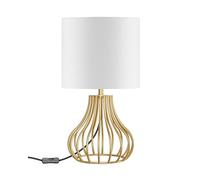 GOEBELSON Bedside Lamp, Gold Table Lamp with Metal Cage & White Linen Lampshade, Modern Bedside Lamps, Cute Desk Lamp Nightstand Lamp for Bedroom, 4W 2700K LED Bulb Included ZDCW10TLK05N1