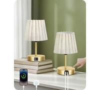 GOEBELSON Bedside Lamps Set of 2, Gold Bedside Lamp with USB C Charging Ports & 2 E27 LED Bulbs, 10-100% Stepless Dimming Touch Table Lamp for Bedroom, Living Room ZDE16TLKP205