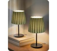 GOEBLESON Bedside Lamps Set of 2, with Linen Shade and Weighted Base, Table Lamps, 3 Color Temp Dimmable, E27 Base, 3000K/4000K/6500K, for Living Room, Bedroom, Green and Black J15TLKP205