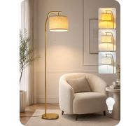 GOEBLESON Floor Lamp for Living Room, 3-Color Temperatures 3000K-6000K with Pull Chain Switch, Standing Lamp with 9W LED Bulb, Adjustable Fabric Shade, Tall Lamp for Bedroom Office ZDE29LDK05