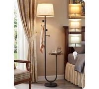 GOEBLESON Floor Lamp with Side Table, Standing Lamp with Shelf and Coat Rack, 3-Colour Temperature 9W LED Bulb Included, Memory Function, Pull Chain Switch, for Living Room, Bedroom, Office ZFE23LDK05