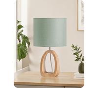 GOEBLESON Table Lamp, Wood Bedside Lamp with Ring-Shaped Base and Linen Lampshade, Modern Desk Lamp with Cable, E27 Base, 2700K LED Bulb Included, for Living Room, Bedroom, Bean Green ZMJ07TLK05N1