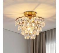 Goeco Crystal Chandelier Small Modern Crystal Ceiling Light for Bedroom Hall in Gold Goeco Gold