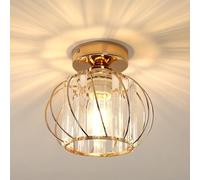 Goeco Crystals Ceiling Light, Gold Modern Ceiling Lighting with Metal Cage Lampshade Semi Flush Mount Industrial Chandelier for Bedroom Living Room Kitchen Hallway Hotel