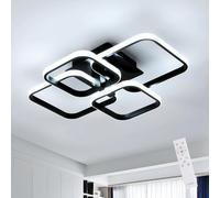 Goeco Dimmable LED Ceiling Light, 48W 5400LM Ceiling Lamp with Remote Control, Colour Temperature 3000k-6500k, LED Chandelier with 4 Squares for Living Room, Bedroom, Kitchen, Black 58 cm