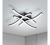 Goeco LED Ceiling Light, 24W Modern Ceiling Lamps with 4 Curved Lamps 6500K Cold White Light, Creative Semi-Flush Ceiling Light for Bedroom, Living Room, Kitchen, Black Frame, Chrome Base
