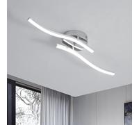 Goeco LED Ceiling Light, Modern Curved Chandelier with 2 LED Boards Cold White Light 6500K 14W Silver Light Fitting for Bedroom Living Room Kitchen Hallway, 20.5 inch * 4.5 inch