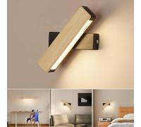Goeco LED Indoor Wall Light, 5W, Rotatable, Wooden Bedroom Wall Lamp, 3000K in Black Goeco Black